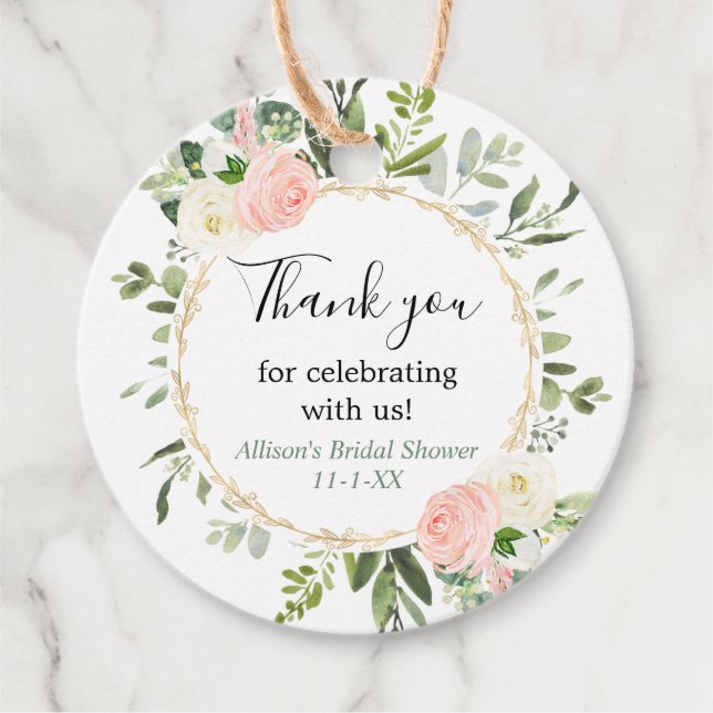 Rosa Eukalyptus-Brautparty Geschenkanhänger (Vorderseite)