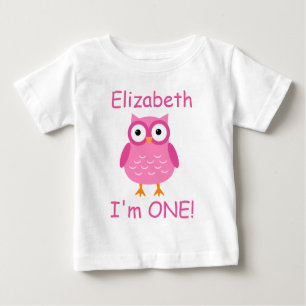Rosa Eulen-1. Geburtstag für ihr A02 Baby T-shirt