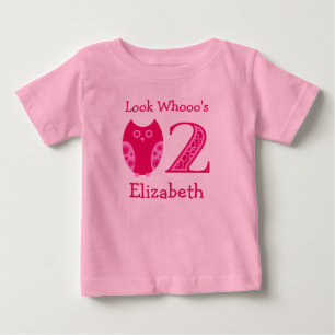 Rosa Eulen-2. Geburtstags-personalisierter T - Baby T-shirt