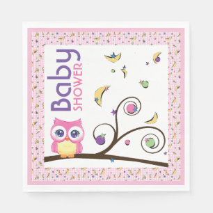 Rosa Eulen-Baby-Mädchen-Party Celestial Mond Stern Serviette