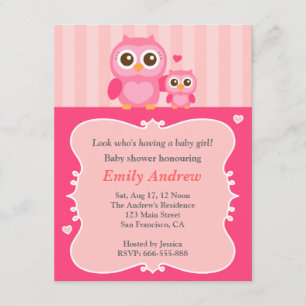 Rosa Eulen-Baby-Party, Mutter und Kind Einladung