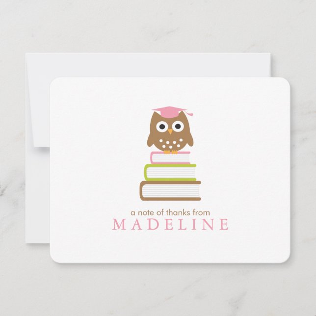 Rosa Eulen-Kindergarten-Abschluss danken Ihnen Dankeskarte (Vorderseite)