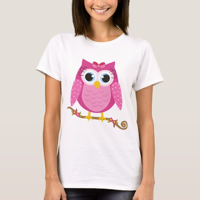Rosa Eulenentwurf Geschenke T-Shirt (Vorderseite)