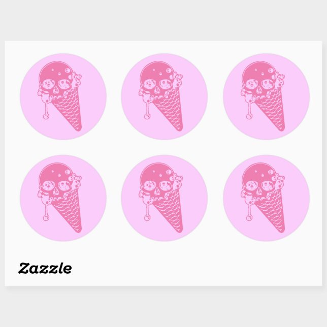 Rosa Evil Ice Cream Cone Classic Round Sticker (Blatt)