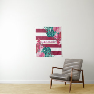 Rosa Exotische Blume gestreift Burgund Wandteppich