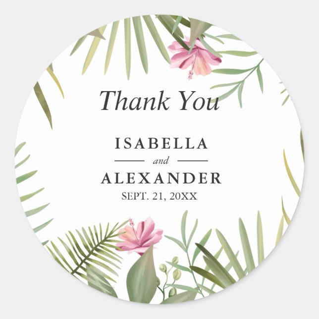 Rosa Exotische Blume Runder Aufkleber (Vorderseite)