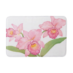 Rosa exotische Watercolor-Blumen Badematte