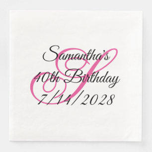 Rosa Extravagante Monogramm 40. Geburtstag Serviette