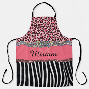 Rosa Extravaganter Glitzer Girly Leopard Printing  Schürze