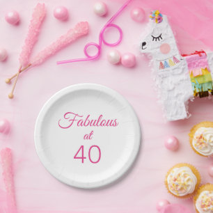 Rosa "Fabelhaft mit 40" 40. Geburtstagsfeier Pappteller