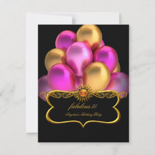 Rosa Fabelhafte Schwarz Goldene Ballons Geburtstag Einladung