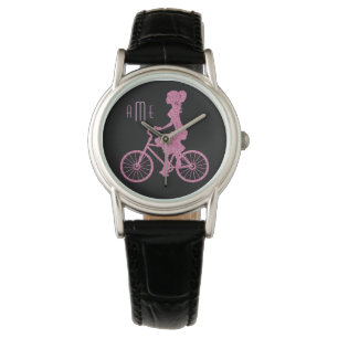 Rosa Fahrrad an der Schwarzen Monogramm Armbanduhr