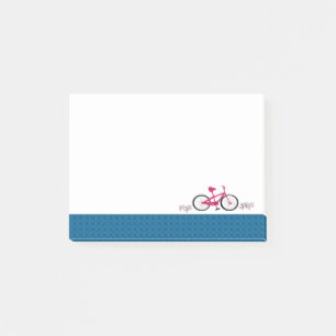 Rosa Fahrrad mit blauem gemustertem Rand Post-it Klebezettel