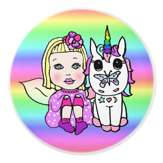 Rosa Fairy and Unicorns mit Star Dust Wand Keramikknauf (Vorderseite)