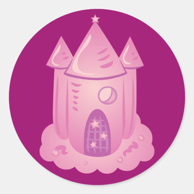 Rosa Fairytale Burg Runder Aufkleber (Vorderseite)
