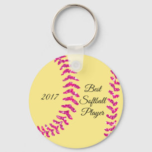 Rosa falsche Glitter Softball Stiche Schlüsselanhänger