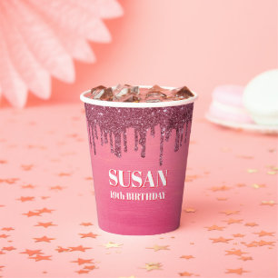 Rosa falscher Glitter-Geburtstag Pappbecher