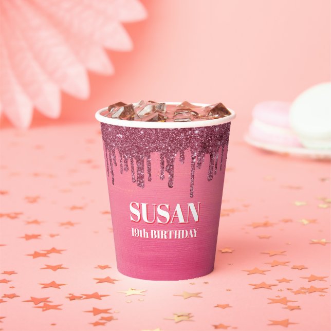 Rosa falscher Glitter-Geburtstag Pappbecher (Insitu)