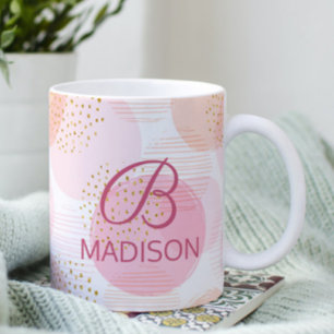 Rosa falsches Gold-Glitter-Monogramm-Name Kaffeetasse