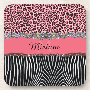 Rosa Fancy Glitter Mädchen Leopardendruck Elegant Getränkeuntersetzer