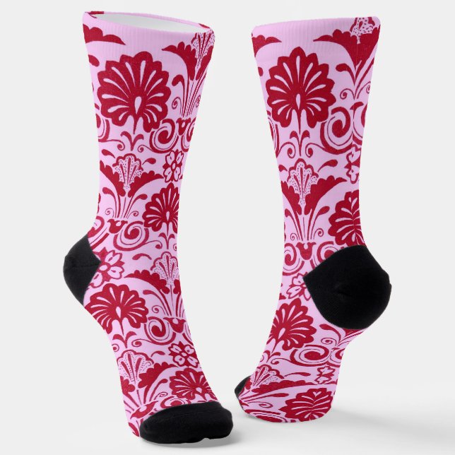 rosa Fans und Schnörkel Druck Socken (Gewinkelt)