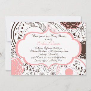 Rosa fantastische Blumen Baby Shower Einladungen