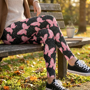 Rosa fantastische Schmetterlinge auf Schwarz Leggings