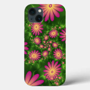 Rosa Fantasy Blumen Moderne Abstrakte Fraktal Kuns iPhone 13 Hülle