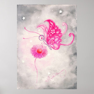 Rosa Fantasy-Schmetterling auf dem Damm Poster