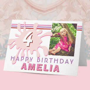Rosa Farb-Spritzer 3 Foto Geburtstagskarte für Mäd Karte