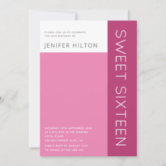 Rosa Farbblock 16 . Geburtstag Einladung