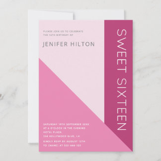 Rosa Farbblock 16 . Geburtstag Einladung