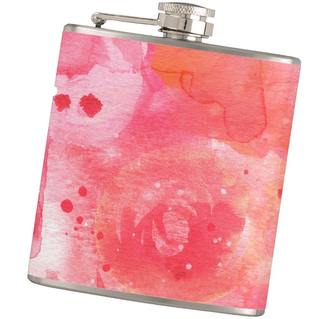 Rosa Farbe Abstrakt Flachmann (Abstract pink watercolor splash hip flask)