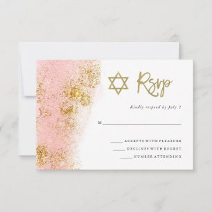 Rosa Farbe   Imitate Gold Bat Mitzvah RSVP Karte