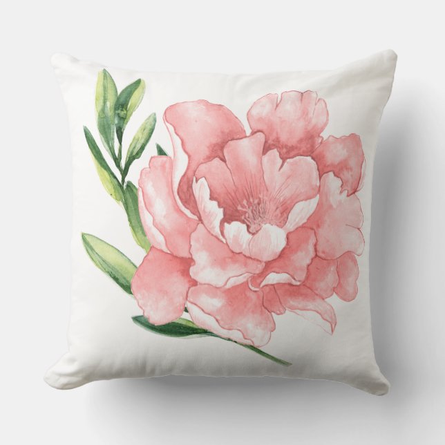 Rosa Farbe in Aquarellfarben und Blätter mit grüne Kissen (Vorderseite)