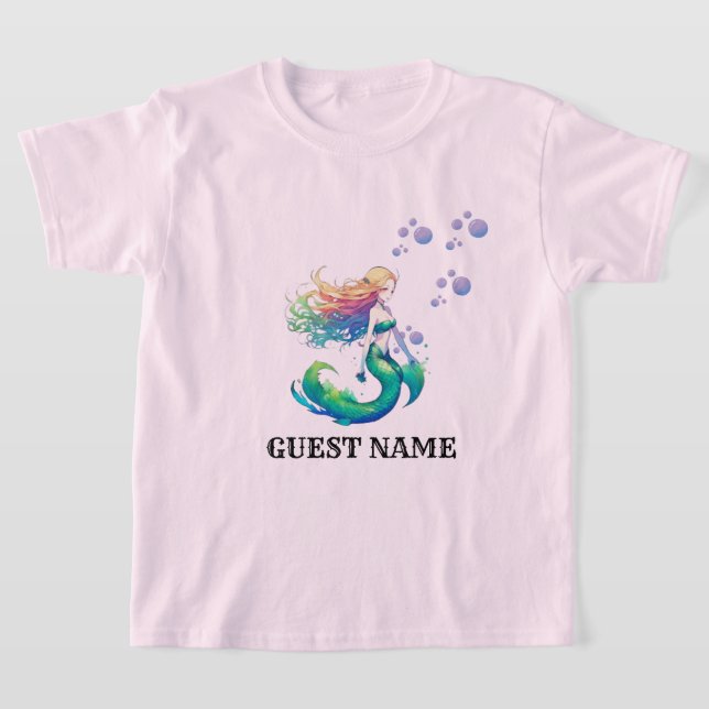 Rosa Farbe Mermaid Birthday Theme Gastname T-Shirt (Ablage )