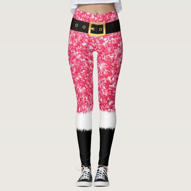 Rosa Farbe Weihnachten Weihnachtsmann Kostüme Legg Leggings (Vorderseite)