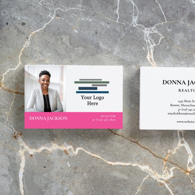 Rosa Farbe Weiß Ihr Foto und Logo Beruflich Visitenkarte (Von Creator hochgeladen)