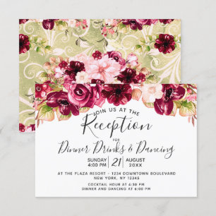 Rosa-farbenes Burgunder-Blumen-Tropfen-Hochzeitsem Einladung