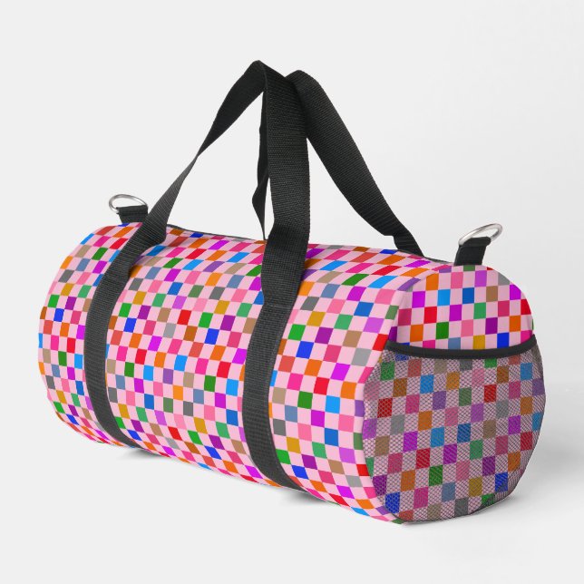 Rosa farbenes Karomuster  Duffle Bag (Rechte Ecke)
