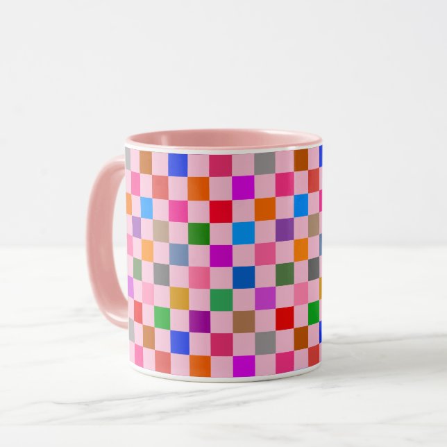 Rosa farbenes Karomuster  Tasse (Vorderseite Links)
