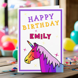 Rosa Farbenfrohe Einhorn Girl Happy Birthday Card Karte