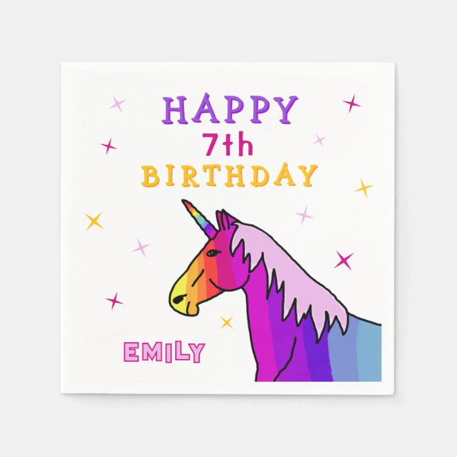 Rosa Farbenfrohe Einhorn Girl Happy Birthday Party Serviette (Vorderseite)