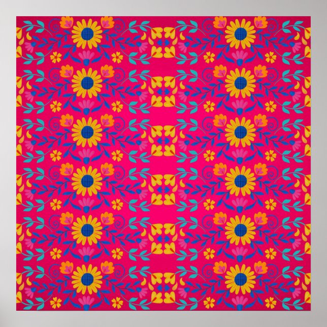 Rosa farbenfrohe mexikanische Folklorekunst Muster Poster (Vorne)