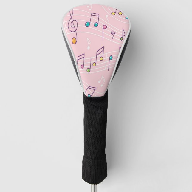 Rosa farbenfrohe Musiknote Muster Musiker Golf Headcover (Vorderseite)