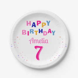 Rosa farbenfrohe Sterne Girl Happy Birthday Party Pappteller