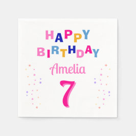 Rosa farbenfrohe Sterne Girl Happy Birthday Party Serviette