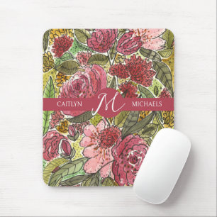 Rosa Farbflorenmonogramm mit dem Namen Mousepad