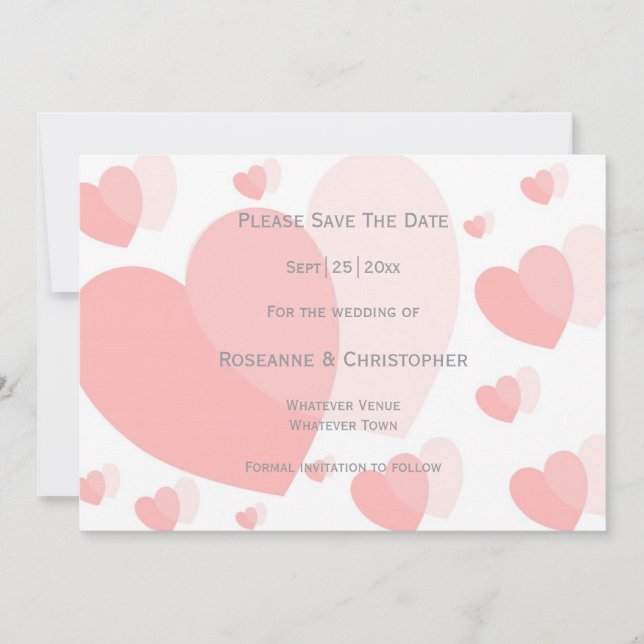Rosa farbige Herz-Design-Hochzeit Save The Date (Vorderseite)