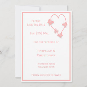 Rosa farbige Schmetterlinge Herz-Design Hochzeit Save The Date